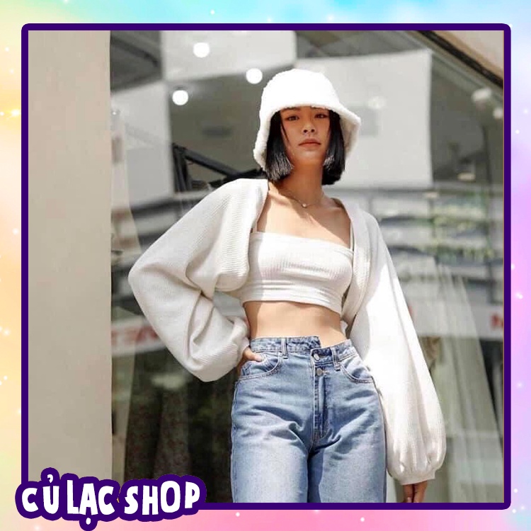 [KHAI TRƯƠNG GIẢM GIÁ SHOCK] Set áo 2 dây + Áo khoác tay bồng Croptop trend Tiktok