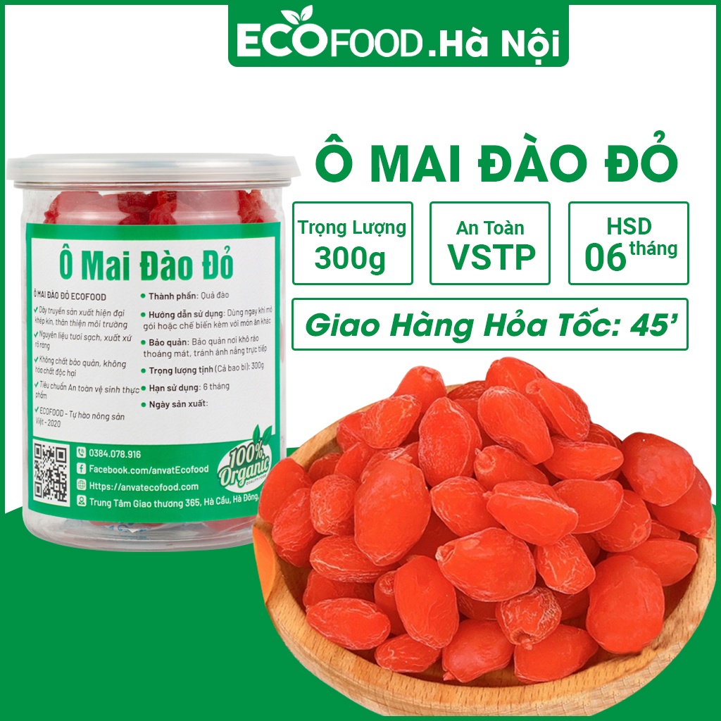 Ô mai đào đỏ 400G ecofood đồ ăn vặt giòn thơm ngon đậm vị an toàn vệ sinh thực phẩm