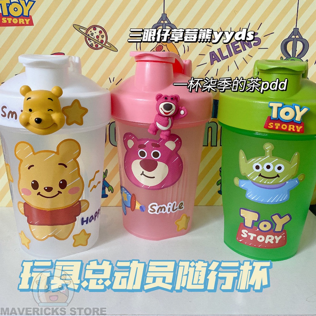 Bình Nước Nhựa Ba Mắt Họa Tiết Hoạt Hình Dễ Thương Di Động Tiện Dụng Cho Học Sinh