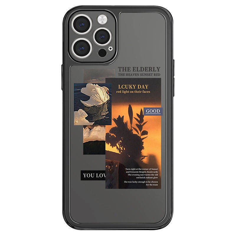 Ins Wind-Transparent Black Sunset Apple 13Promax Phone Case Iphone12 All-Inclusive 11 Silicone Xs Drop-Resistant 8P Soft qiOI