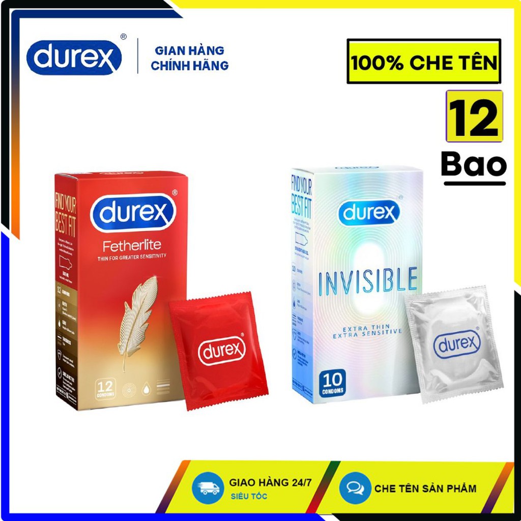 Bộ 2 bao cao su siêu mỏng Durex Invisible ( 10 bao ) và bao cao su Durex Fetherlite ( 12 bao ) + Tặng kèm hộp 3 bao.