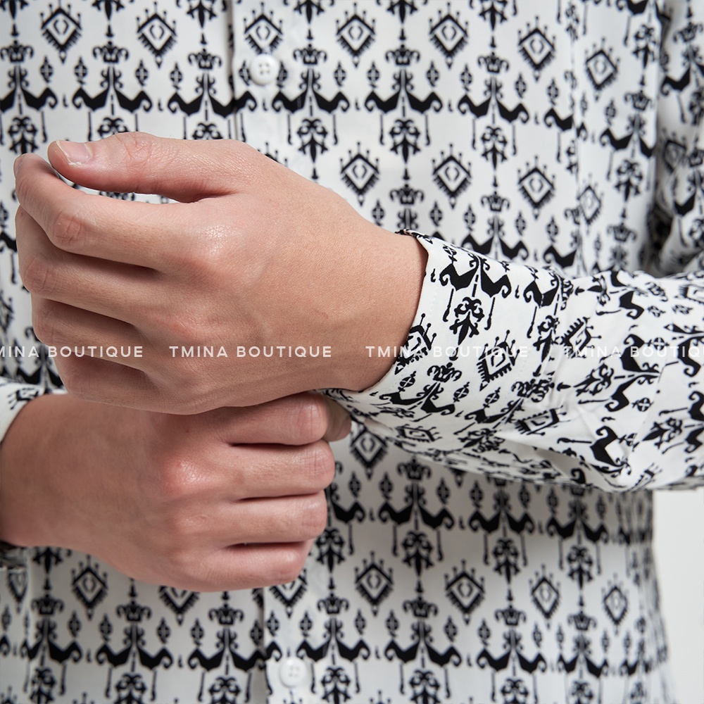 Áo sơ mi nam lụa dài tay TMINA thiết kế họa tiết trẻ trung hiện đại SM10