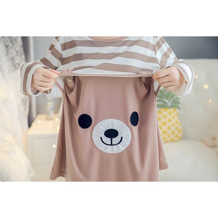 Đồ bộ bầu và sau sinh cho con bú dài tay gấu nâu có bigsize 80kg - BND223