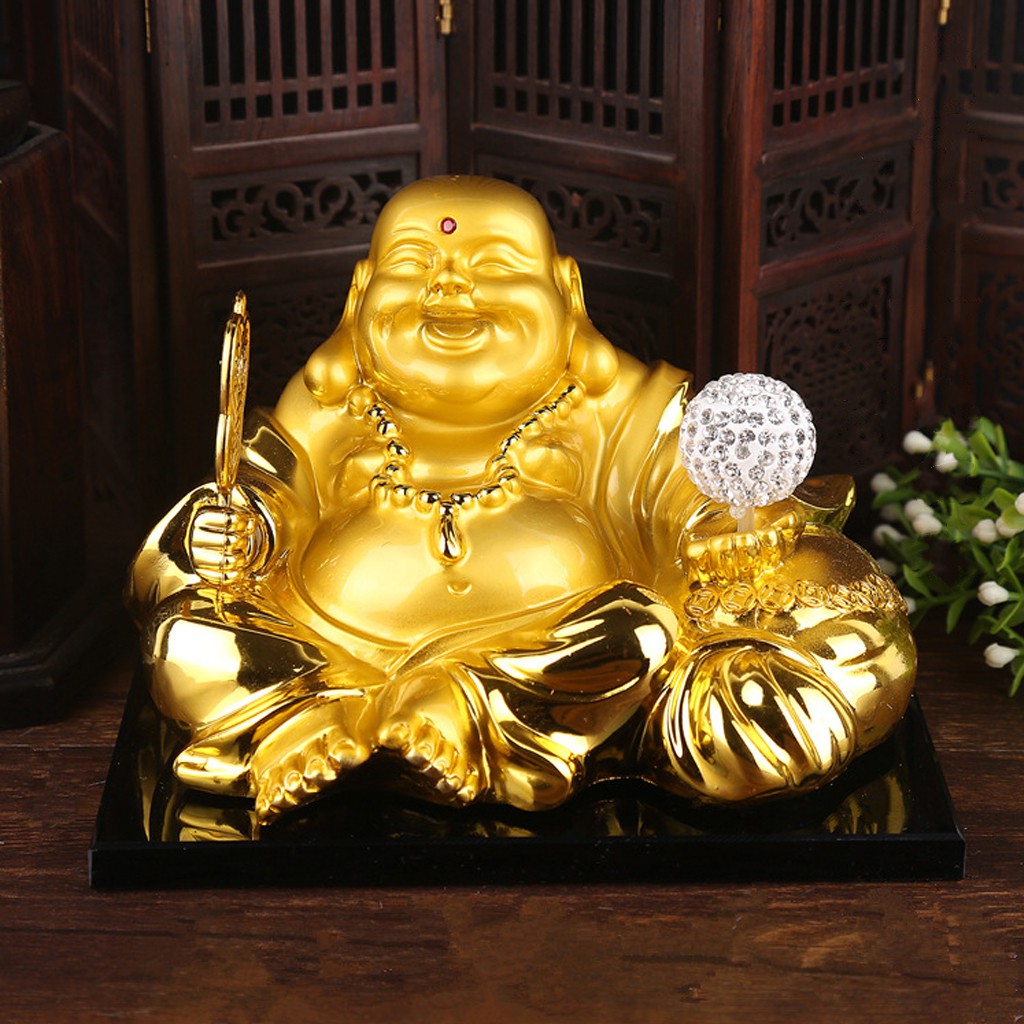 Tượng Phật Di Lặc Để Ô Tô Năng Lượng Mặt Trời - TẶNG KÈM Đế Chống Trượt + Nước Hoa