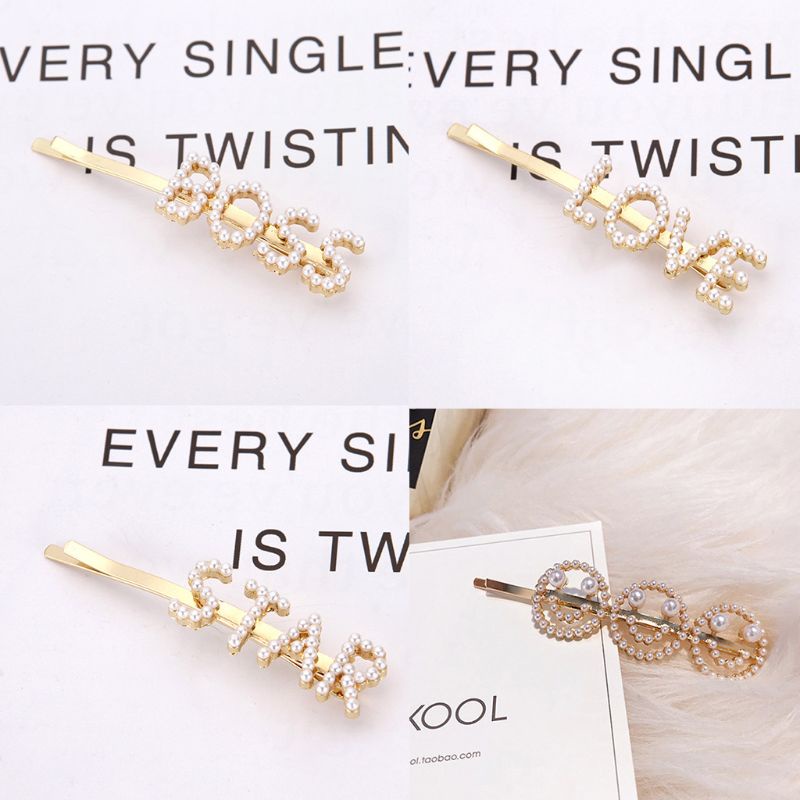 Kẹp Tóc Bằng Hợp Kim Hình Ngôi Sao / Mặt Cười / Chữ Cái Đính Ngọc Trai