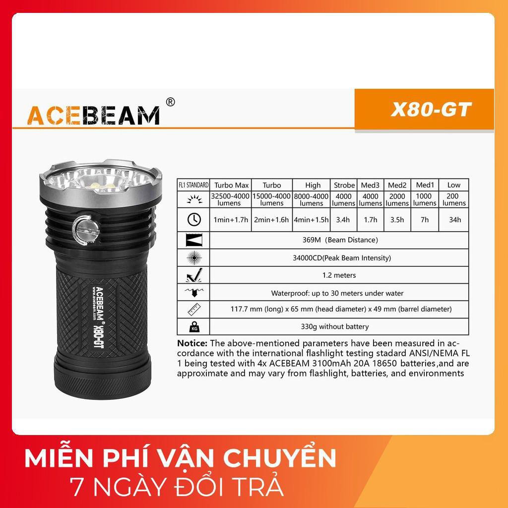 [HÀNG ĐẶC CHỦNG] Đèn pin và đèn sạc ACEBEAM X80-GT - độ sáng 32500 lumen chiếu tỏa rộng