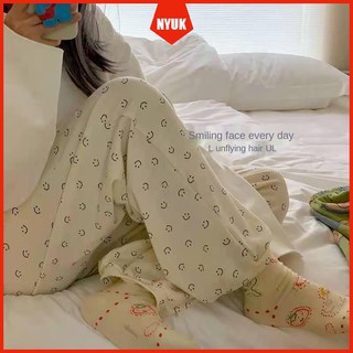 Set đồ ngủ dài mặc ở nhà họa tiết mặt cười phong cách Hàn Quốc đơn giản thời trang cho nữ