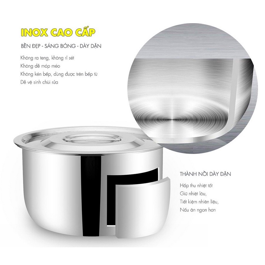 Bộ 5 Nồi Misho Chất Liệu INOX 304 Cao Cấp Dùng Cho Mọi Loại Bếp Ga, Bếp Từ, Bếp Hồng Ngoại