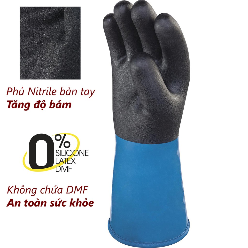 Găng tay chịu lạnh Deltaplus VV837, bao tay chống lạnh -40 độ C, chống hóa chất, phủ Nitrile chống trượt, linh hoạt cao
