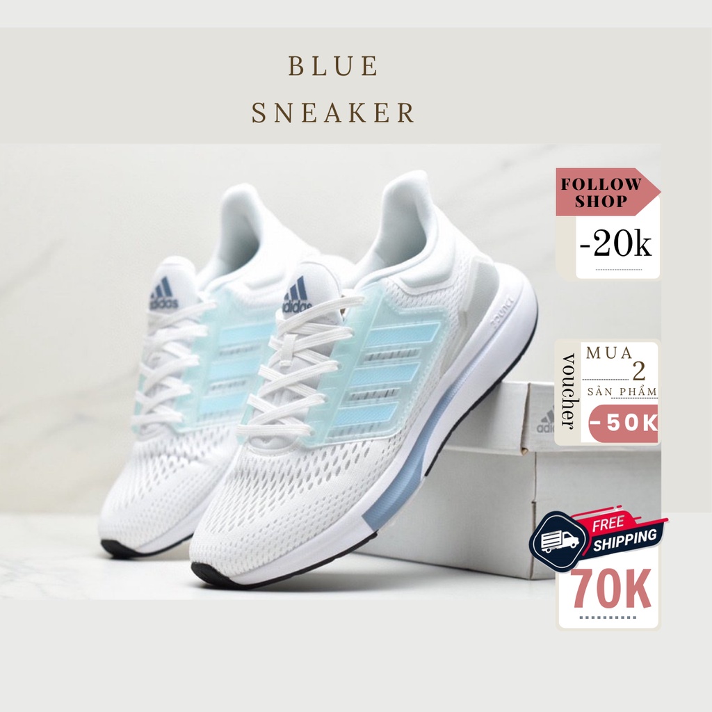 Giày Sneaker Nam Nữ EQ21 Run Trắng vạch Xanh (fullbox + freeship)