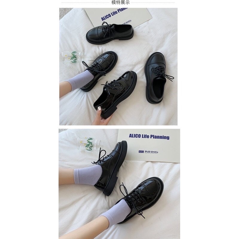 [Freeship] [hàng đẹp loại 1] CÓ SẴN giày vintage dây đen thêu ngang mã 005 có 2 mã đen bóng và đen nhám