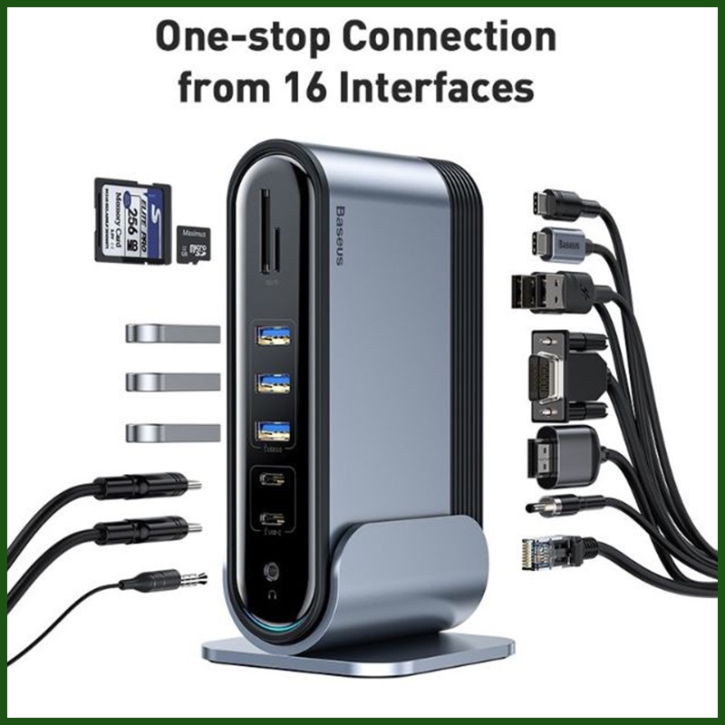 Bộ chuyển đổi Adapter Hub Baseus Work Station 16 in 1 mở rộng kết nối Lan,TF, AUX,HDMI,