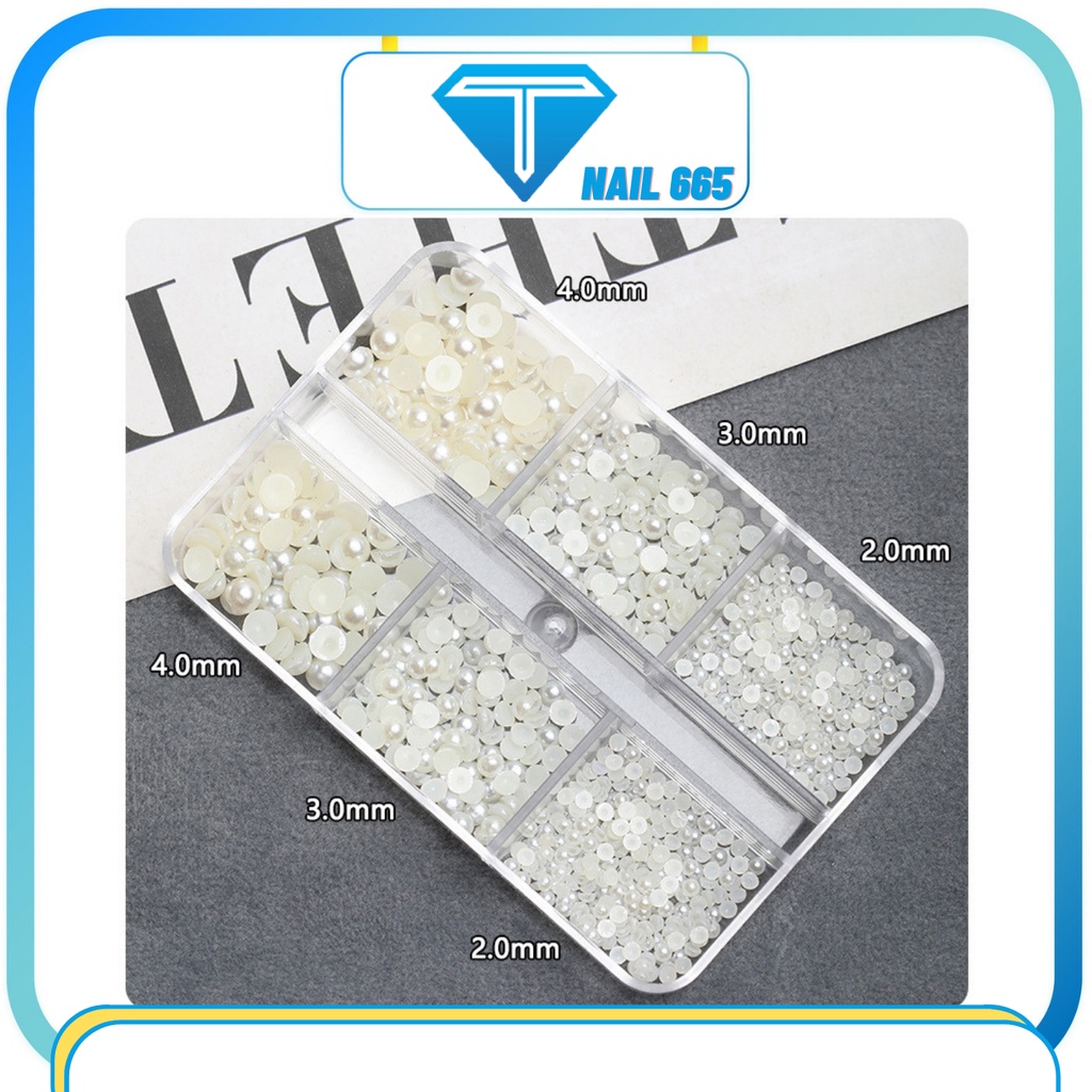 Charm ngọc trai nửa gắn móng trang trí nail cao cấp
