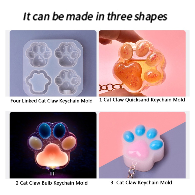 Khuôn silicone đổ resin epoxy 4 ngăn hình trái tim bàn chân mèo làm móc khóa gương mặt trang sức DIY