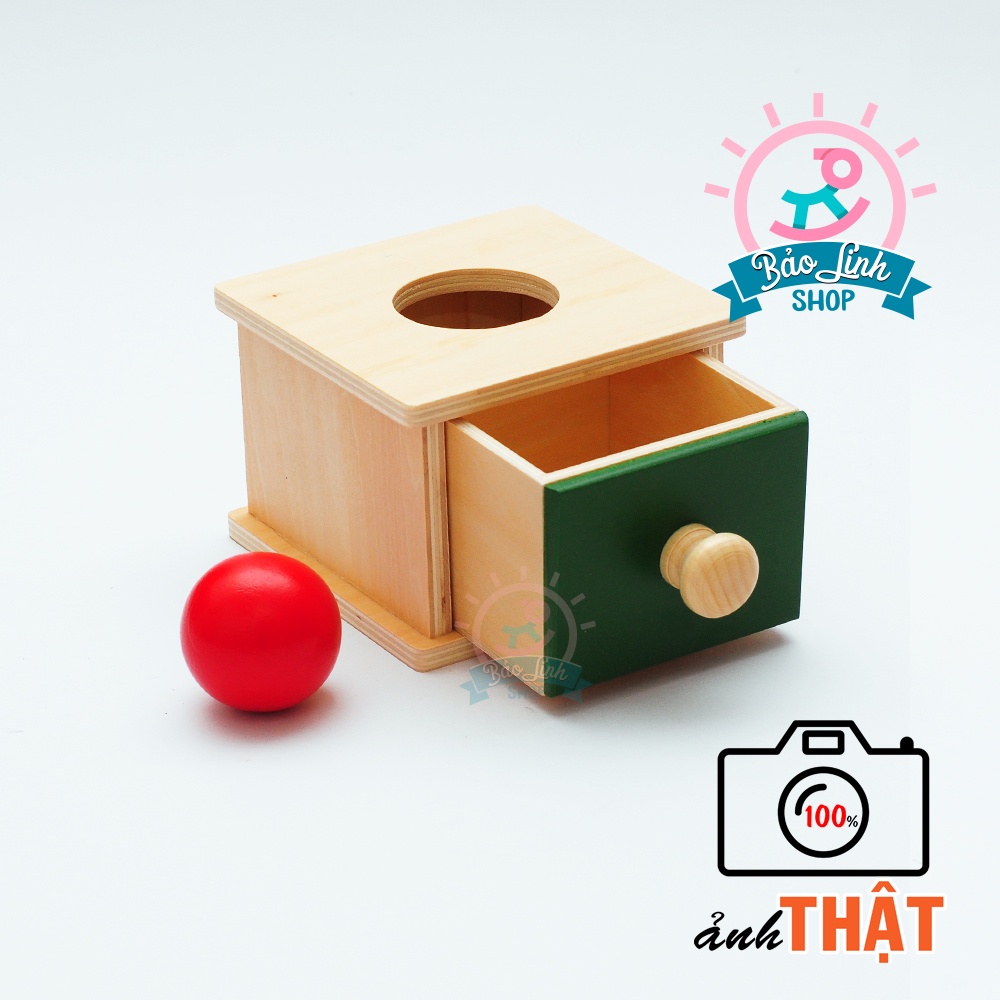Giáo cụ Montessori 0-3 - Hộp thả bóng có ngăn kéo BẢN CHUẨN| Đồ chơi 6-9 tháng