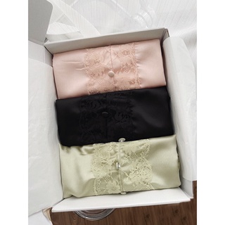 Bộ ngủ lụa satin hai ren H-M đồ ngủ