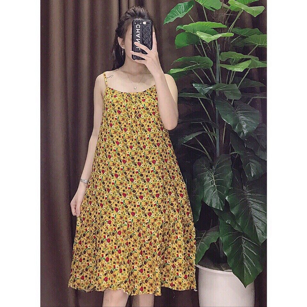 Váy lanh hai dây siêu mềm mát họa tiết ngẫu nhiên | BigBuy360 - bigbuy360.vn