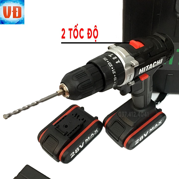 [Tặng bộ 22 món] KHOAN PIN HITACHI 28V 3 CHỨC NĂNG CÓ BÚA - KHOAN TƯỜNG, GỖ, BẮT VÍT, BẮN TÔN - LÕI ĐỒNG - PIN 5 CELL