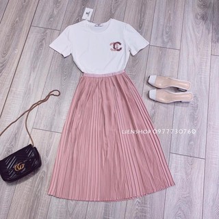 set chân váy dập ly kèm áo