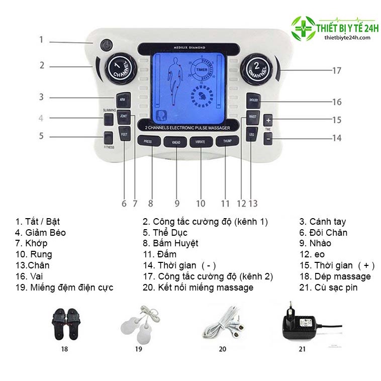 Máy Massage Xung Điện, Máy Mát Xa Xung Điện Trị Liệu 4 Miếng Dán SYK-308B, YTK-309B
