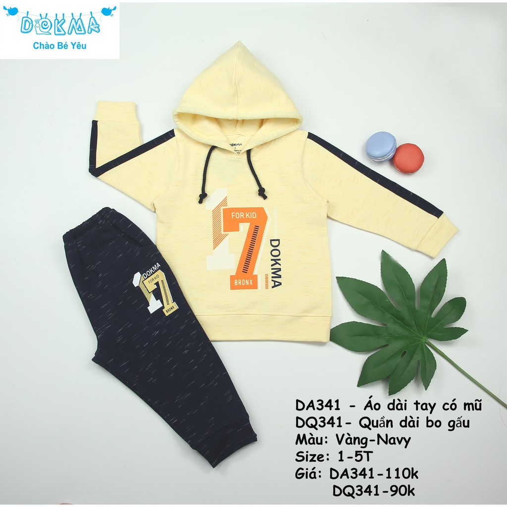 Dokma - Bộ cotton dày dặn có mũ in chữ BT 1-5y DA341