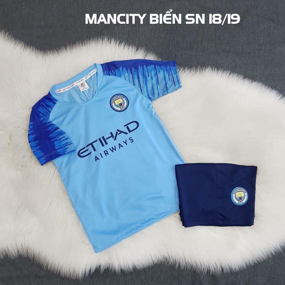Quần áo đá banh trẻ em Man City biển sân nhà  2018-2019