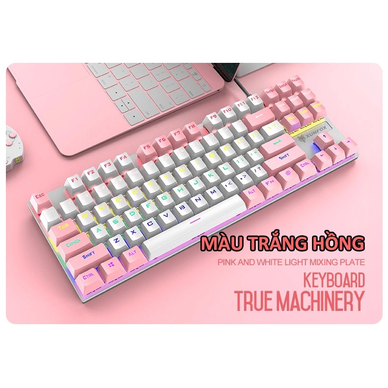 Bàn phím cơ mini chuyên game Blue Switch nút vuông 87 phím XUNFOX K80