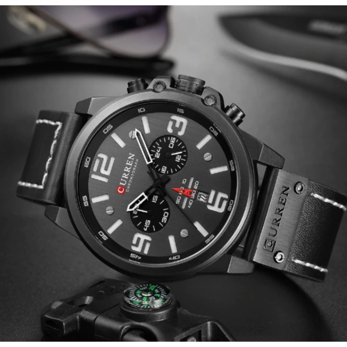 Đồng hồ nam chính hãng Curren AC01 dây da cao cấp đeo êm tay, chay full kim, chống nước cực tốt