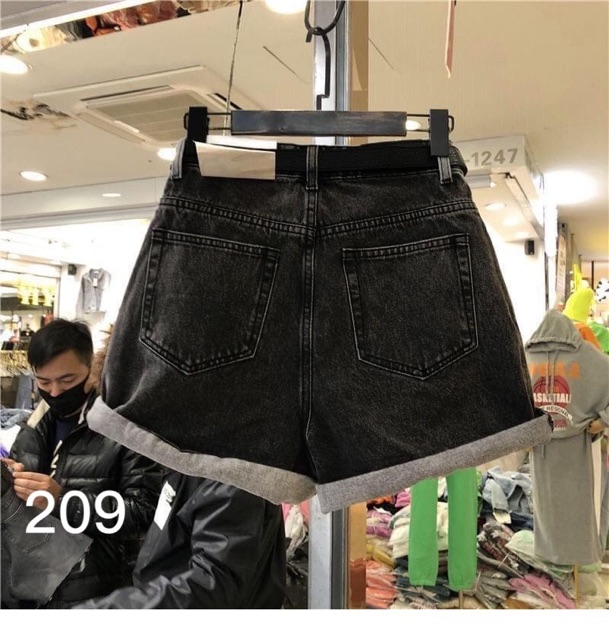 Quần short jeans lưng cao trơn cuốn lai màu xám ulzzang kèm ảnh thật