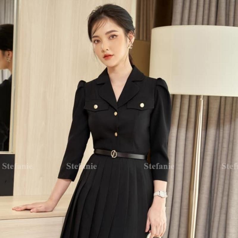 Đầm váy công sở thiết kế, váy xoè xếp li, chất co giãn, thời trang nữ, Ste shop | BigBuy360 - bigbuy360.vn