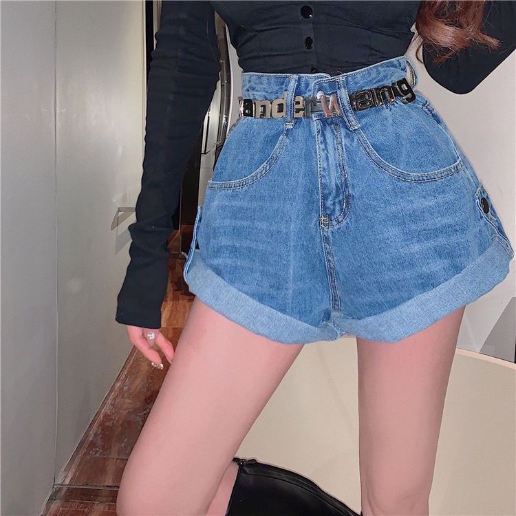 Quần Short Denim Ống Rộng Lưng Cao Uốn Xoăn Phong Cách Trung Hoa Thời Trang Mùa Hè Mới