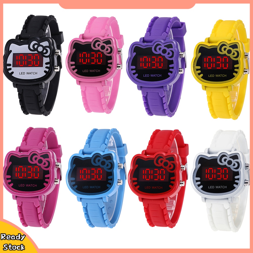 Đồng hồ đeo tay kỹ thuật số có đèn LED hình Hello Kitty dễ thương cho bé gái