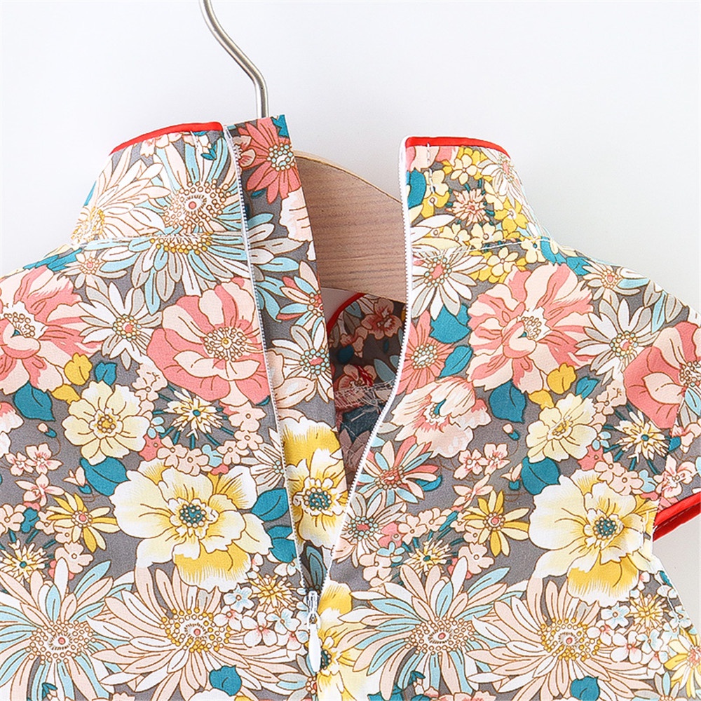 Đầm Sườn Xám In Hoa Phong Cách Trung Quốc Mới Cho Bé Gái 0-3 Tuổi