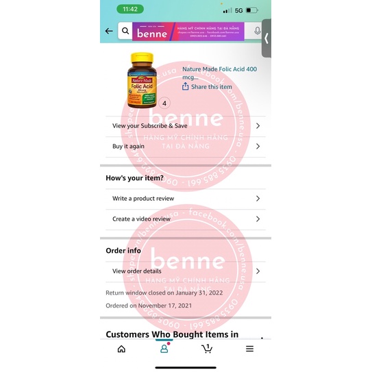 Viên uống Folic Acid 400mcg 250 viên Nature Made