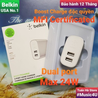 Củ cáp sạc nhanh 2 cổng USB Belkin 12W 24W Tuấn Hà Store