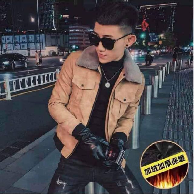 Áo khoác da lộn cổ lông