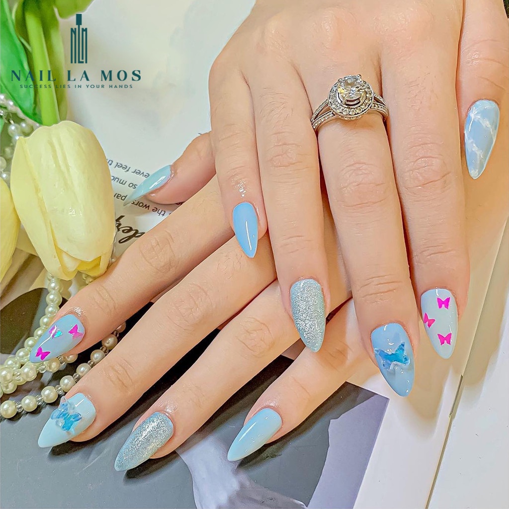 Set 12 ô nhũ bướm lấp lánh rất sáng đắp ẩn gel phong cách Hàn Nhật