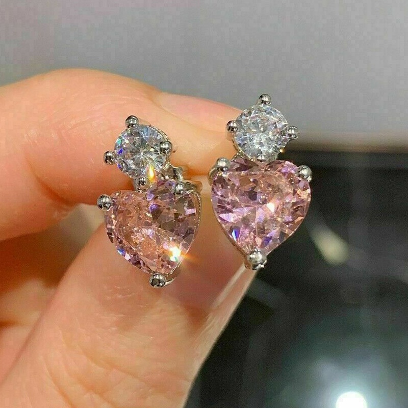 Khuyên Tai Hình Trái Tim Đính Đá Dễ Thương Cho Nữ