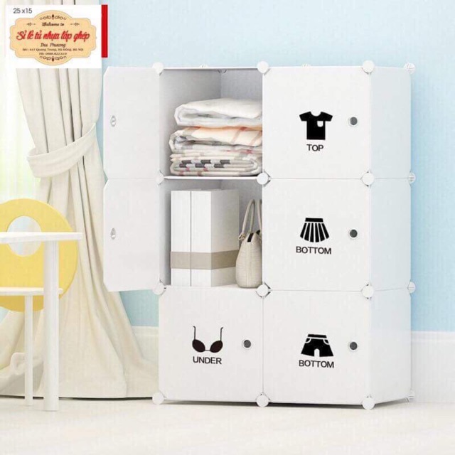 TỦ NHỰA QUẦN ÁO LẮP GHÉP 6 Ô SIZE SÂU 47cm. Tặng kèm 1 treo đồ.