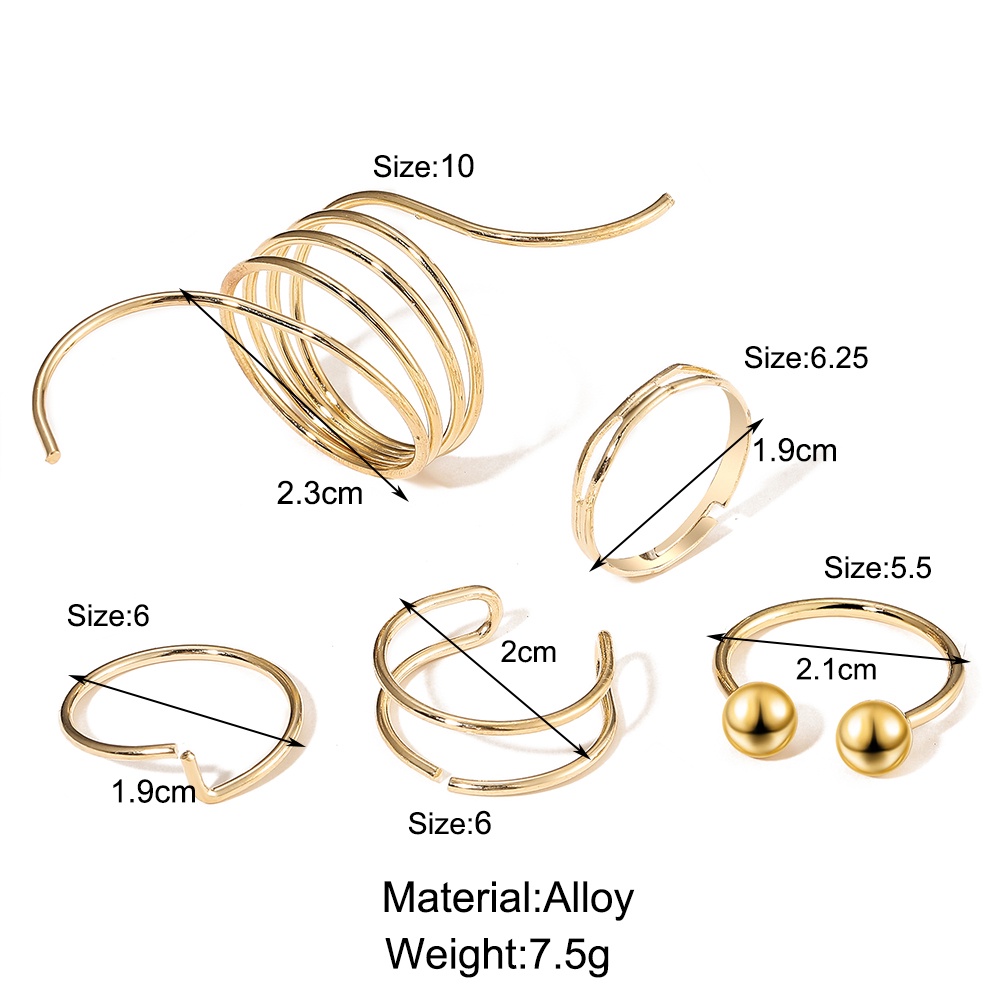 Set 5 nhẫn mạ vàng kiểu dáng đơn giản thanh lịch dành cho nữ