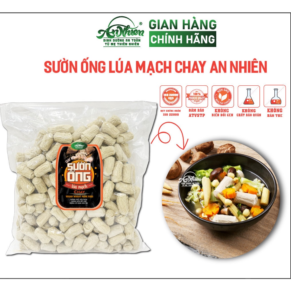 DINH DƯỠNG CAO, 1KG Sườn Ống Lúa Mạch Chay An Nhiên, Thực Phẩm Chay Dinh Dưỡng, Thuần Chay