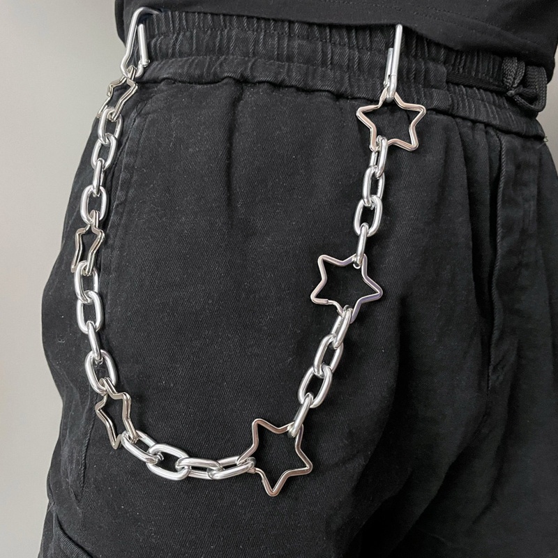 Dây Xích Một Lớp Hình Ngôi Sao Năm Cánh Đeo Thắt Lưng Phong Cách Hiphop Đường Phố Cho Nam