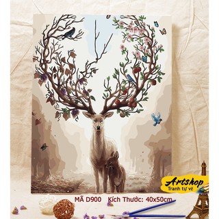 D900 Tranh tô màu theo số sơn dầu số hóa ARTSHOP đã căng khung sẵn và dầu phủ bóng