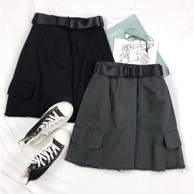 CHÂN VÁY KAKI ULZZANG KÈM BELT CÁ TÍNH