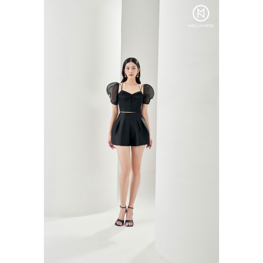 MOLLYNISTA - Áo kiểu Merisa von tơ nhũ croptop khoét cánh hoa quyến rũ nữ tính thiết kế cao cấp đi chơi đi tiệc gợi cảm