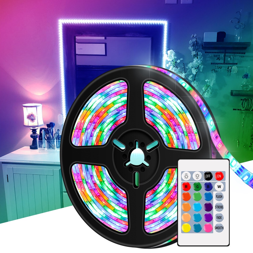 Dây Đèn Led 16 Màu RGB Dài 5M Linh Hoạt Chống Thấm Nước Kèm Remote Điều Khiển 5V Trang Trí Quán Bar TV Phòng Ngủ