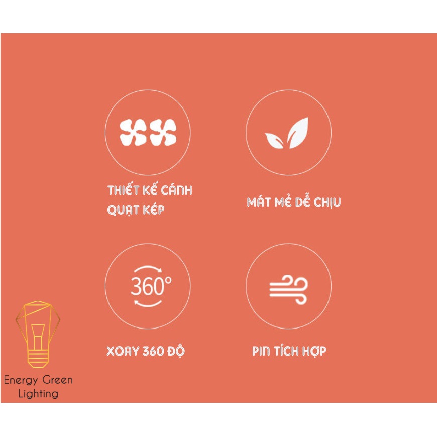 Quạt Tích Điện Energy Green Lighting Couple Fan AQ20W Siêu Nhẹ - Pin Khỏe - Khuếch Tán Tinh Dầu- 3 Chế Độ Mát