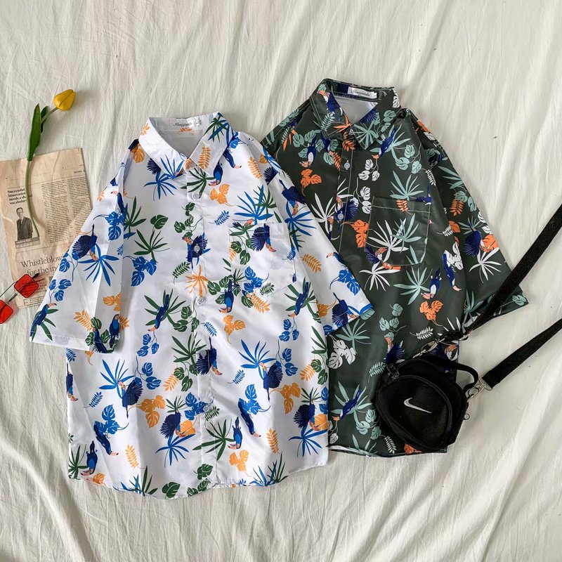 Áo sơ mi tay ngắn phong cách Hawai mùa hè 3 màu size M-3XL