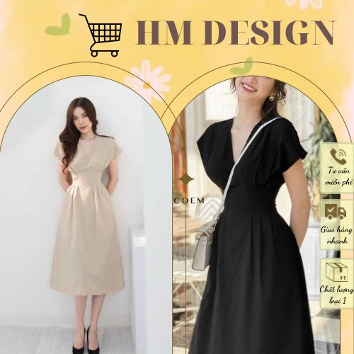 Đầm thiết kế cổ V dáng xòe phù hợp đi làm, đi tiệc ( Hàng loại 1, ảnh thật)
