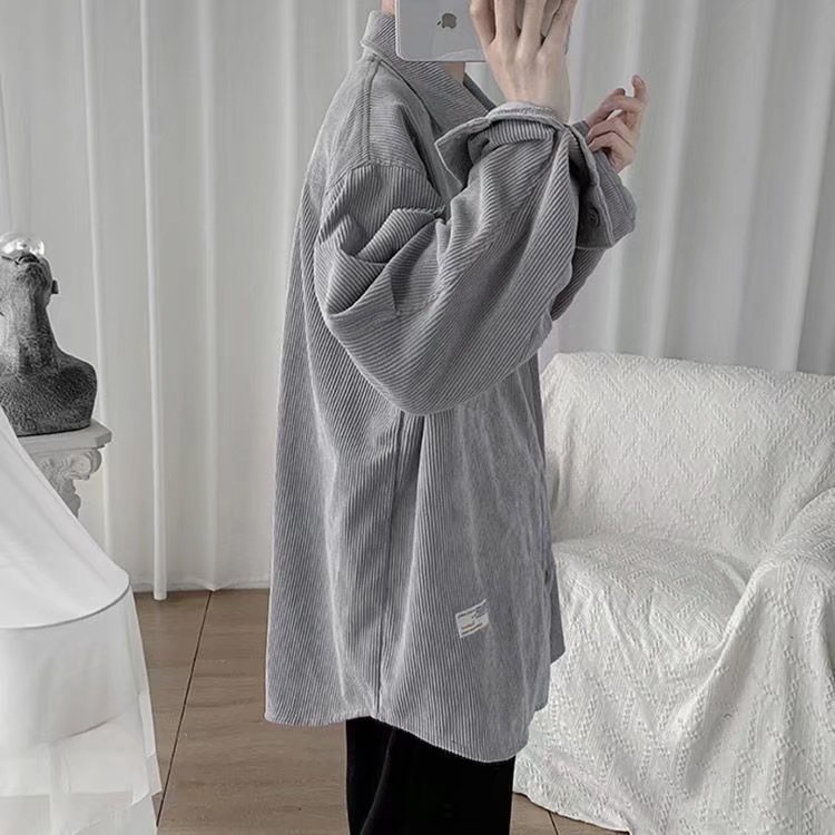 Áo khoác sơ mi tay dài thời trang Hàn Quốc cho nam Màu sắc rắn thông thường có lớp phủ sáng mới đa năng